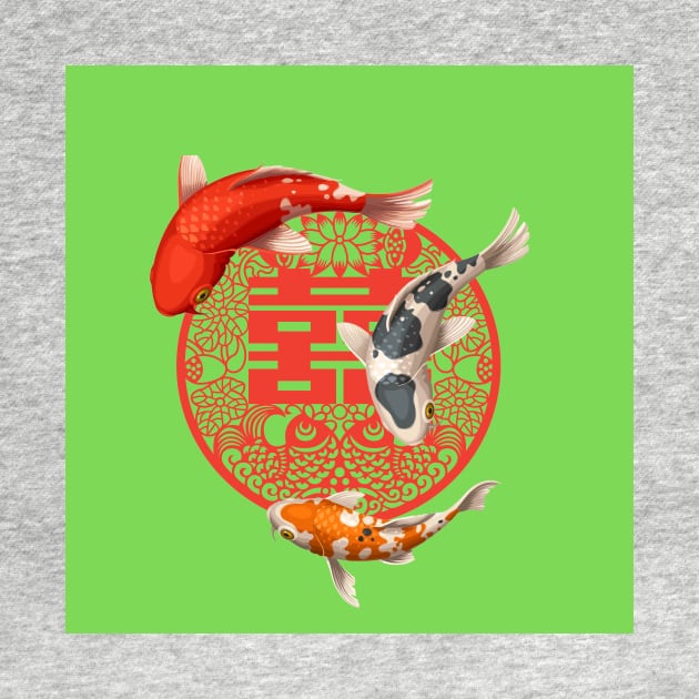 Double Happiness Koi Fish Lime Green with Red Symbol - Hong Kong Retro by CRAFTY BITCH